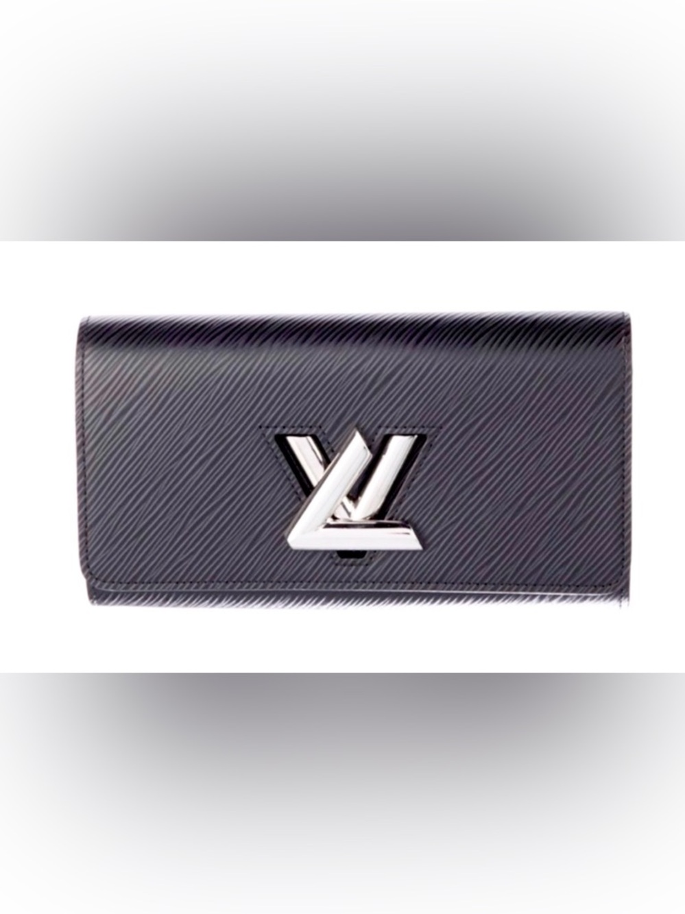 Louis Vuitton Twist Wallet Black Epi Leather Silver LV Lock Box Dust Bag Auth